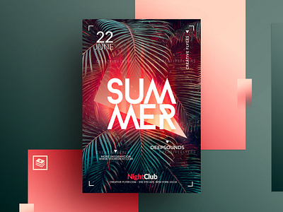 Summer Psd Flyer bar beach cards club design graphics illustration invitation card invitations invites leaves lights palm party photoshop posters psd summer templates tropical
