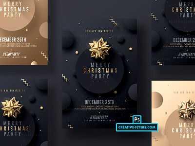 Merry Christmas Invitation black and gold champagne christmas card design elegant invitations flyer flyer templates gold ribbons graphic design illustration invitation invitations invites merry christmas photoshop poster psd psd flyer xmas xpas party