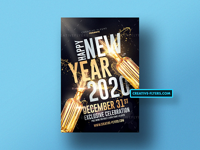 Happy New Year Flyer Template black and gold cards design flyer flyer templates gold graphicdesign happy new year illustration invitation invites new year nye nye2020 party flyer photoshop postcards print printable psd