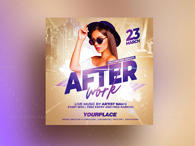 After Work Flyer Template after work art bar club creative easter flyer templates flyers graphic design invites lounge party party flyer photoshop poster purple spring square urban