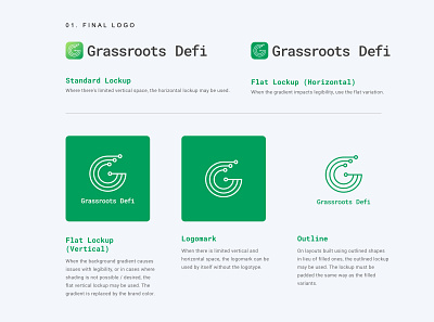 Grassroots DeFi - Brand Manual 2 - Cryptocurrency Logo branding crypto cryptocurrency defi finance fintech graphic design grass green logo