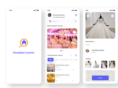 Paradise Events app design icon ui ux