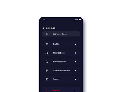 Settings Page design app design icon ui ux