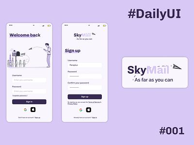 Daily UI #001 - Sign In & Sign Up app dailyui dailyuichallenge design illustration logo purple signin signup ui ux