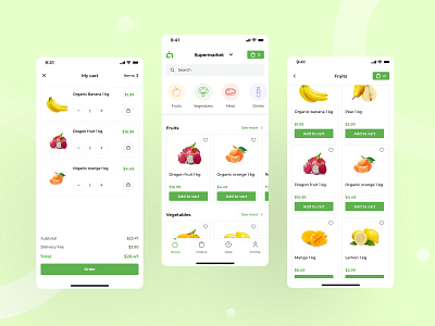 Grocery Delivery - Mobile App checkout delivery design ecommerce food green grocery grocery delivery organic shopping shopping app ui