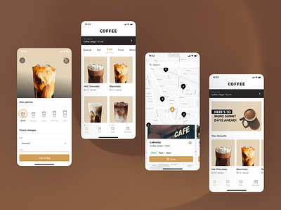 Coffee Shop Mobile App brand branding brown coffee coffee shop design ecommerce espresso hot choclate machiatto typography ui user interface ux