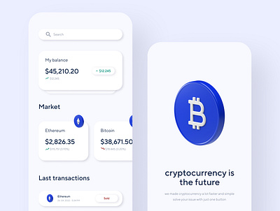 Cryptocurrency App Concept bitcoin brand crypto cryptocurrency design ethereum illustration logo market ui vector