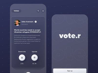 Upvote Downvote App application design concept design election graphic design mobile app morphism product design ui upvote ux