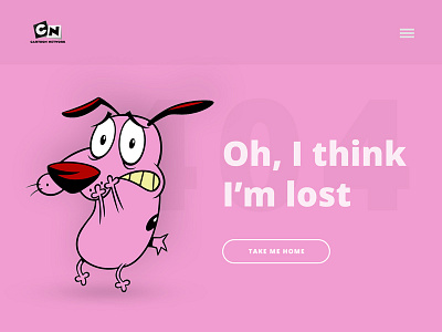 404 page #008 #dailyUI 008 404 cartoon courage cowardly daily dog error network page pink ui