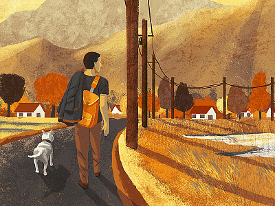 Volviendo a las raices / Back to the roots digital dog holidays home illustration ilustración summer texturas textures village warm colors