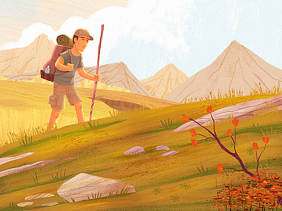 Desconectando character excursionist illustration landscape mountain textures