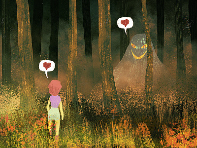 Strange Love (Another brush test) brush test forest illustration ilustración love monster textures