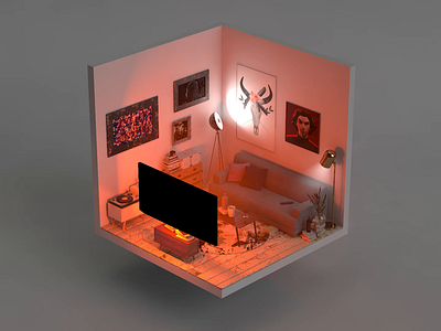 When deadline hits... No.3 3d illustration interior iso isokoll isometric livingroom petrkoll red