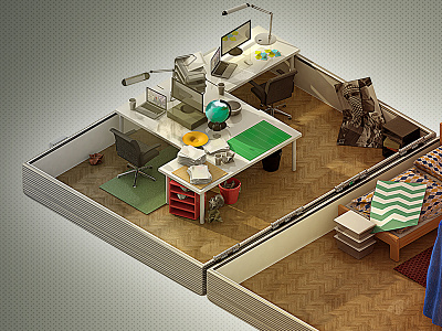 Modern nomads 3d cinema4d dolejs isometric modern nomads room svejda travel