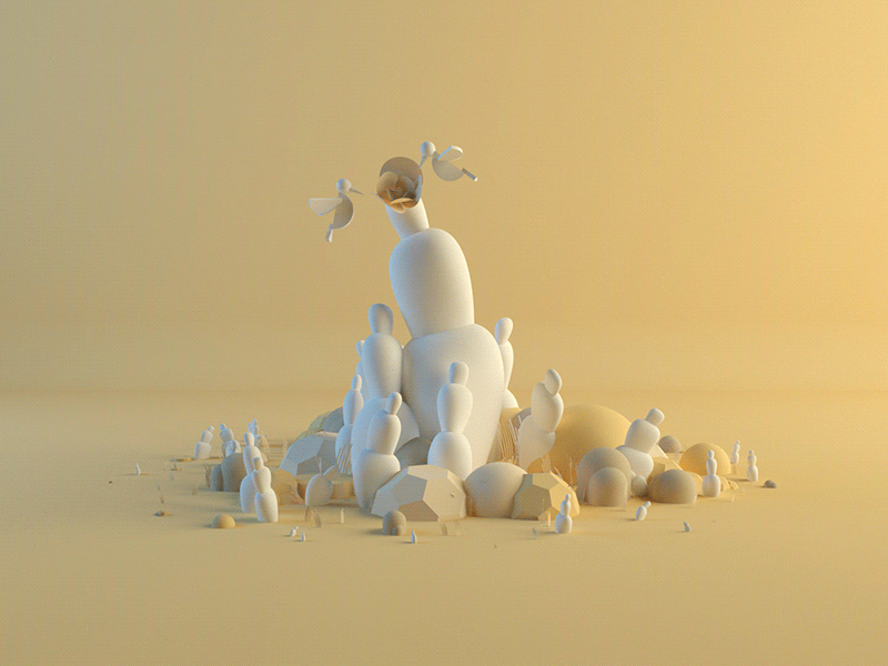 Boiling Deserts 3d artificial bird cactoo color gif graphic landscape loop nature sand studio