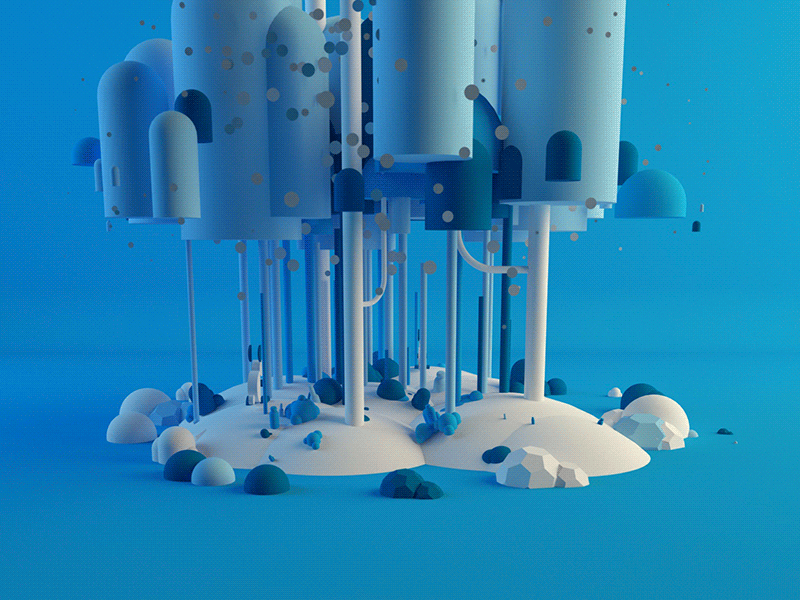 Northern Islands 3d artificial blue color gif graphic island landscape loop nature studio trees