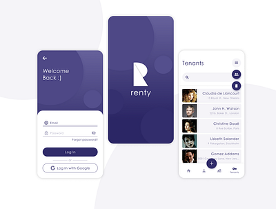 Renty App app design logo ui ux