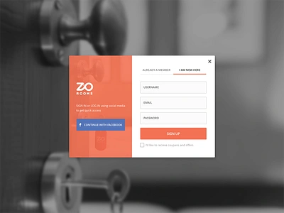 Zo Rooms Signup/Login card email facebook login name password signup zo rooms