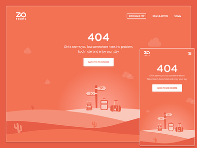 ZO Rooms 404 Page 404 bags booking cactus desert error mobile orange travel web zo rooms