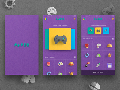 Paper UI blue cards colors gamepad green ios objects paper purple yellow