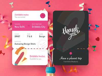 2 Dribbble Invite for you to Dribbble Land design dribbble flight invites pink tickets two