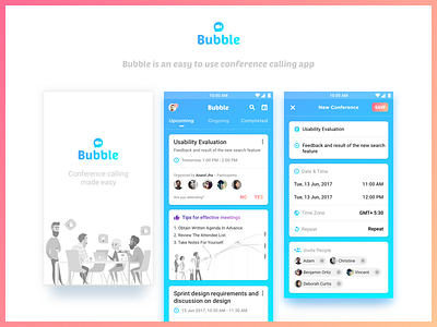 Group Call App android app bubble business calander camera conference goals group call meeting ui ux