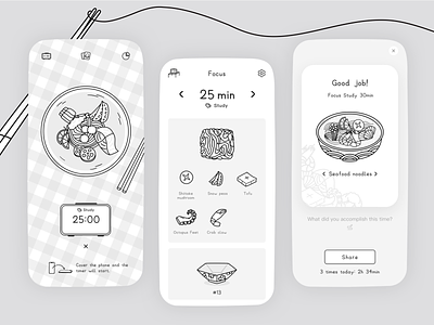 Focus Noodles Mobile App app design illustration ui