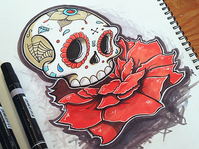 Skull Tattoo Marker Sketch design flower marker peony red sketch skull tattoo