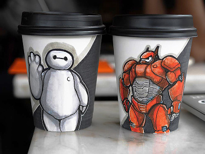 Baymax Coffee Cup Art baymax bighero6 coffee cup disney doodle illustration marker sketch