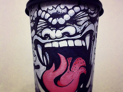 Monster Yawning (Coffee Cup Drawing) coffee cup drawing handmade illustration monster