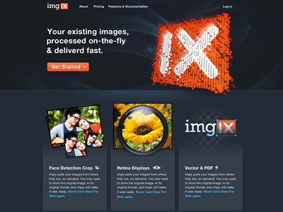 Imgix Home Page layout progress blue layout logo orange ui web