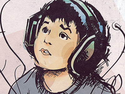 Boy w/ Headphones illustration portrait texture vector