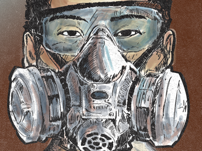 Kid w/ gas mask illustration portrait