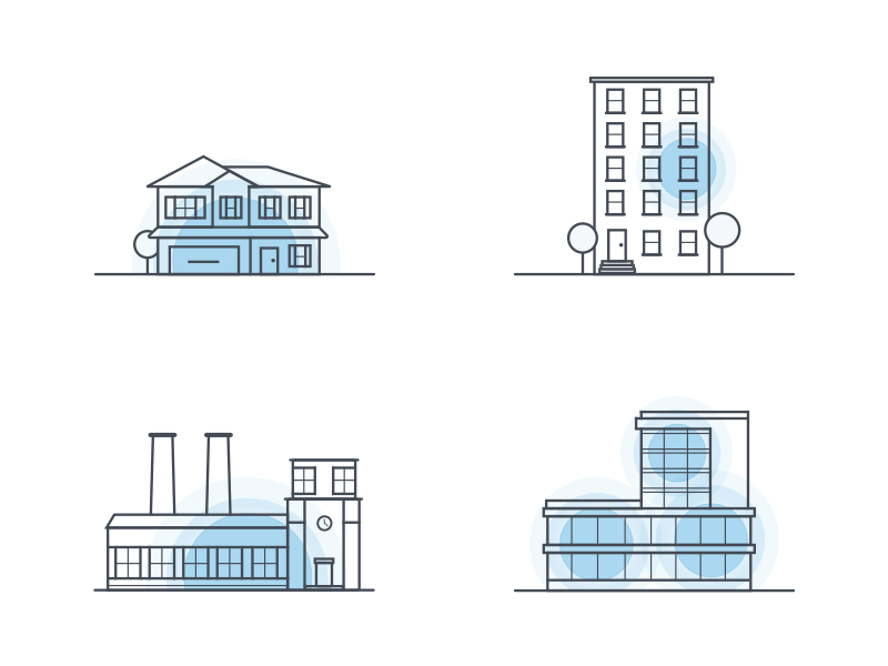 Cel Fi Product Applications office factory apartment house illustration icon booster cel-fi
