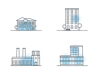 Cel Fi Product Applications apartment booster cel fi factory house icon illustration office