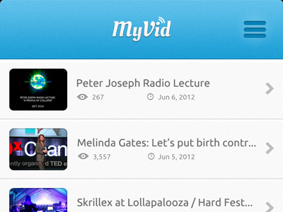 MyVid app (main page)