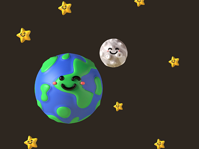 Earth and The Moon 3d animation app best branding cute earth graphic design logo lovely moon motion graphics radhesh space stars universe wallpaper
