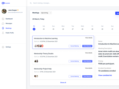 Dashboard meetings page