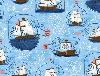There's a Kraken in my Rum digital digital illustration fabric illustration kraken pattern design pattern designer photoshop pirate surface pattern