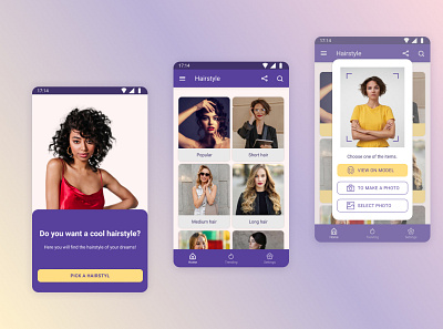 Mobile app for the selection of women's hairstyles design ui ux