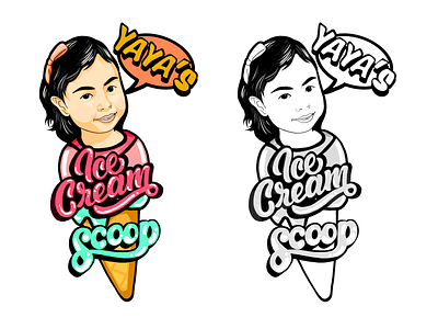 Yaya's Ice Cream Scoop branding design illustration logo