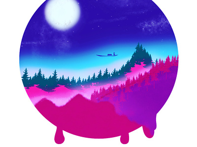 Illustrated Art - Dreamy Mountain Night