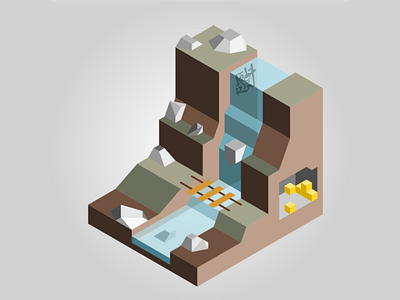 Waterfall flat color graphic design illustration isometric waterfall