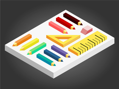 Colored Pencil flat color graphic design illustration isometric pencil