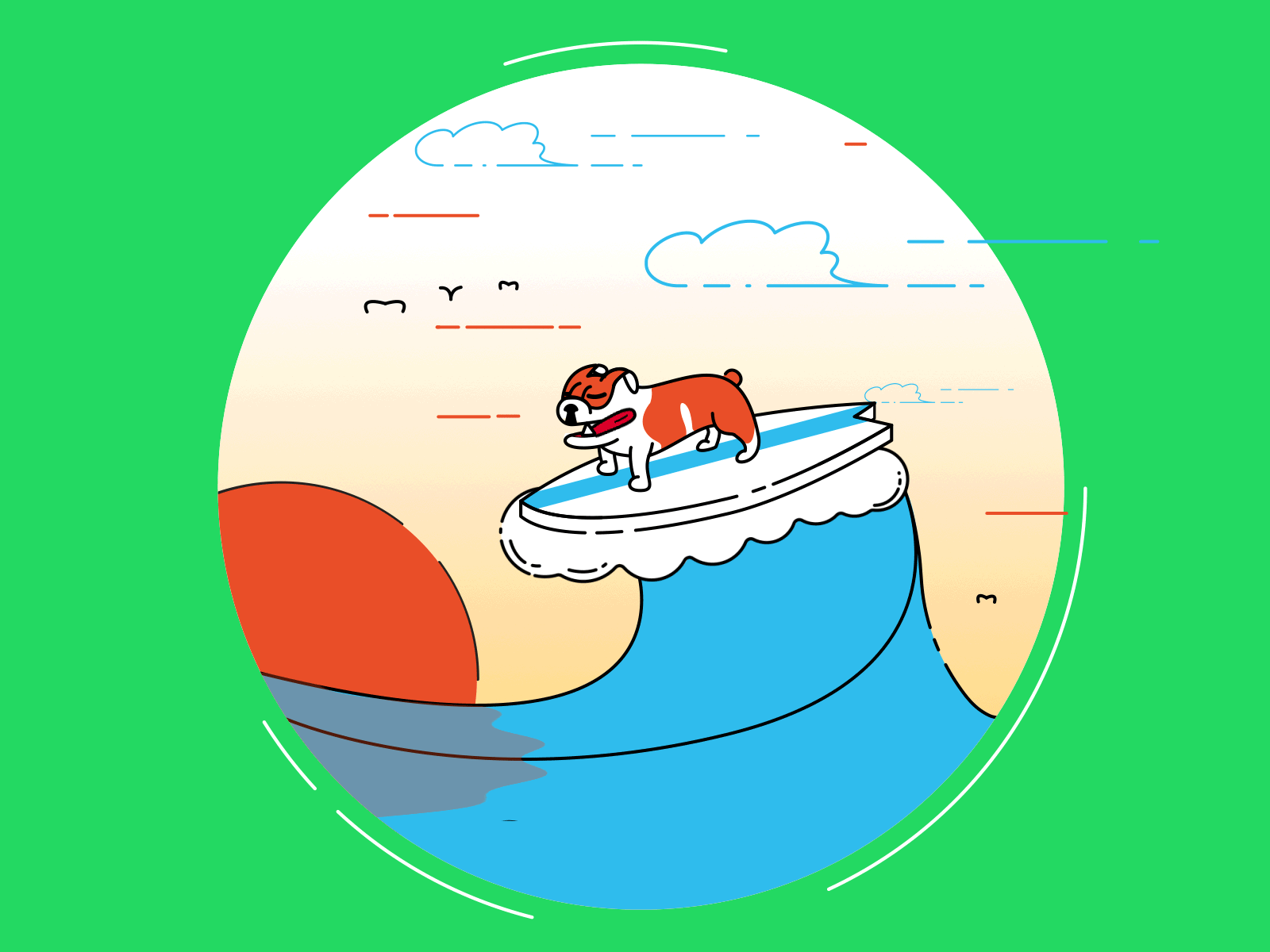 The Surfing Bulldog 🌊 animal animation bulldog dog gif illustration loop loop gif minimal sport summer surf surfing vector
