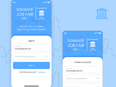 Job Fair Login Sign Up page app design design job job fair login signup ux