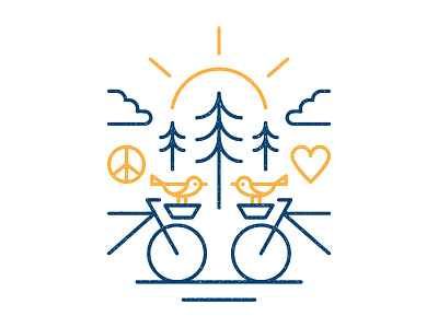 Happy Bikes bicycle bikes birds happy heart illustration illustrator peace sun texture tree vector