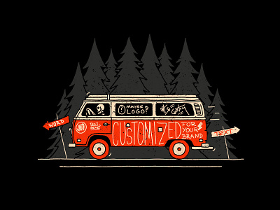 Adventure Van handlettering illustration lettering skeleton skull trees vw vw bus vw van