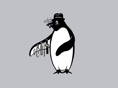 Sleasy Penguin 1930s cartoon cigarette illustration penguin procreate smoking tophat watch