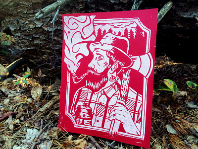 The Lumberjack Block/Linocut Print axe beard block print hipster linocut print lumberjack print red white